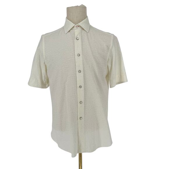 Robert Graham Button Front Short Sleeve Shirt ROMANO Rainbow White Crinkle M - Picture 1 of 6